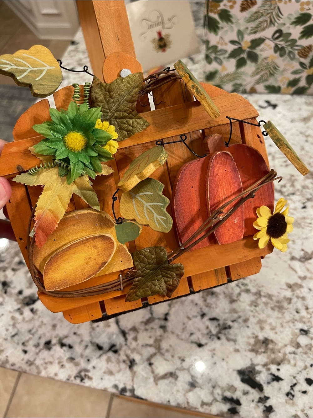 Rustic Orange Pumpkin Wall Accent with Sunflower and Leaves